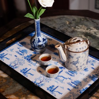 Khay sơn mài chữ nhật BLUE TEMPLE KT 30x45cm